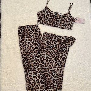 Wide Leg Leopard Print Pants Set